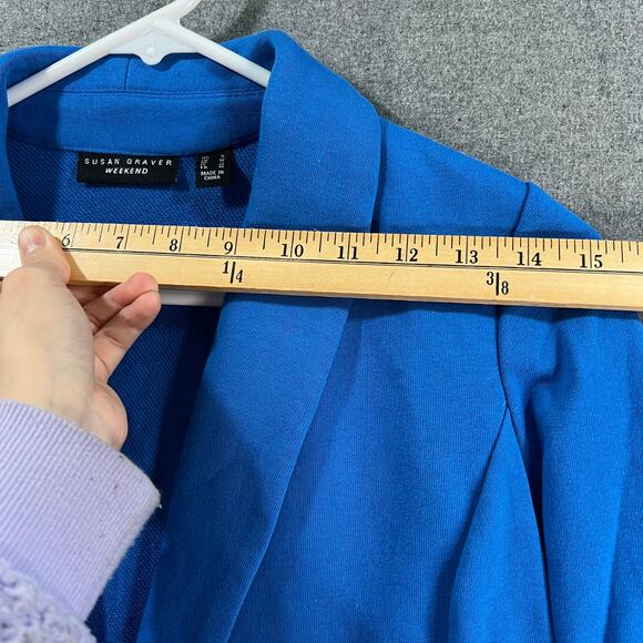 Susan Graver Weekend Regular Marina Knit Blazer Blue Brigade Size Small - Picture 6 of 9
